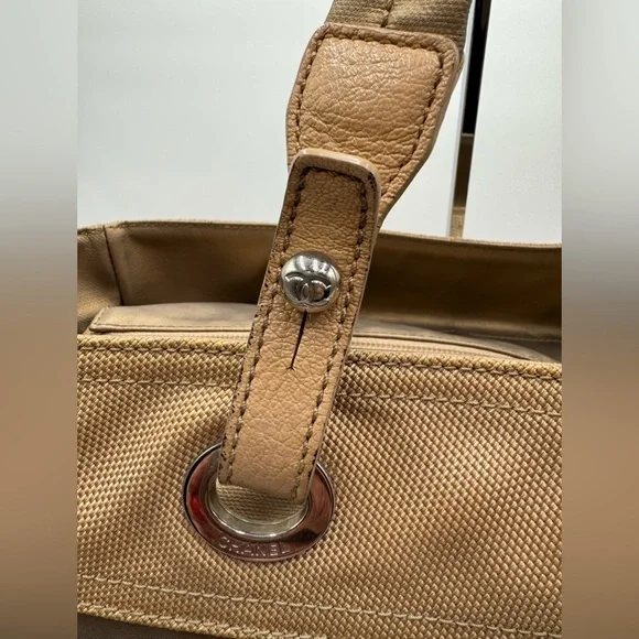 Chanel-Authentic-Paris Biarritz Tote GM Bag Shoulder Coated Canvas Leather Gold. - Picture 3 of 13